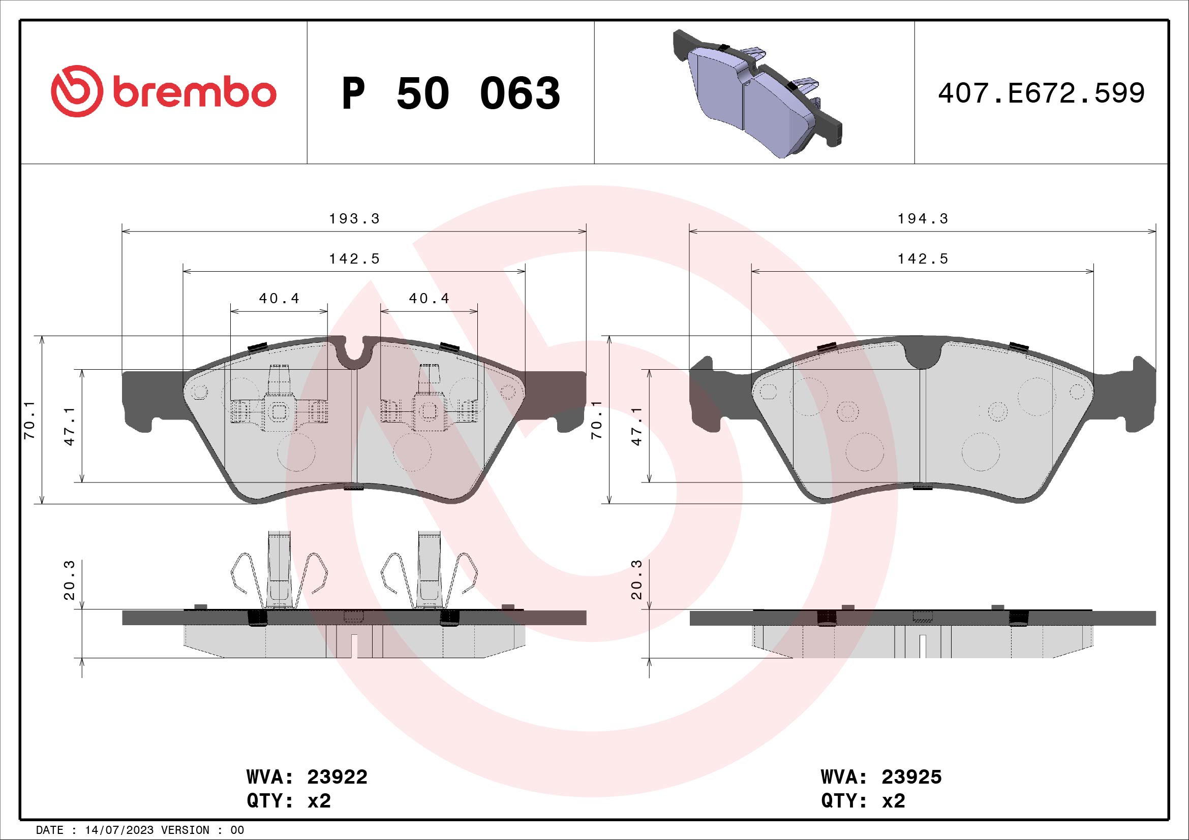A.B.S. P 50 063 BREMBO Bremsbelagsatz, Scheibenbremse